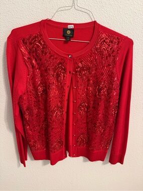 JM Collection Red Sequin Embellished Cardigan